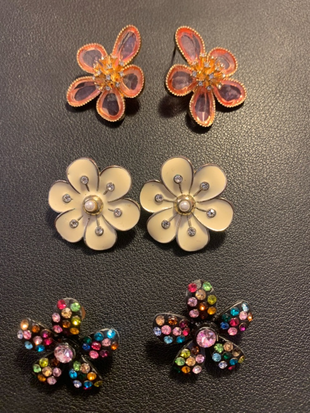 Assorted Floral Stud Earring Set - Cream, Orange & Multicolor